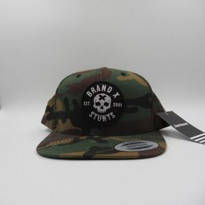Fasthouse Brand X Stunts Camo Snapback Hat Mens Skull Patch Woodland Camouflage